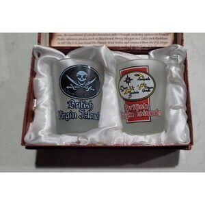 St. Thomas Virgin Islands Shot Glasses (2) in Pirate Treasure Chest Souvenirs